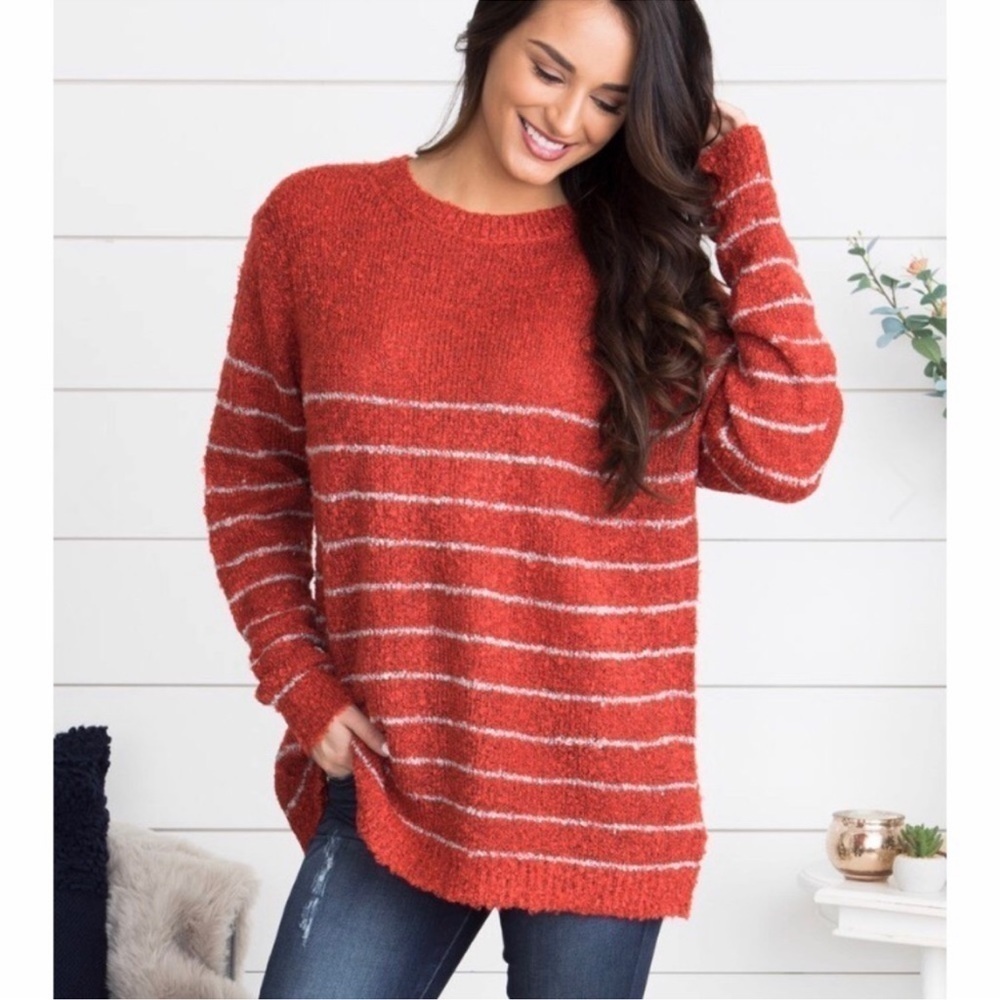 Easel Red-Orange Striped Sweater